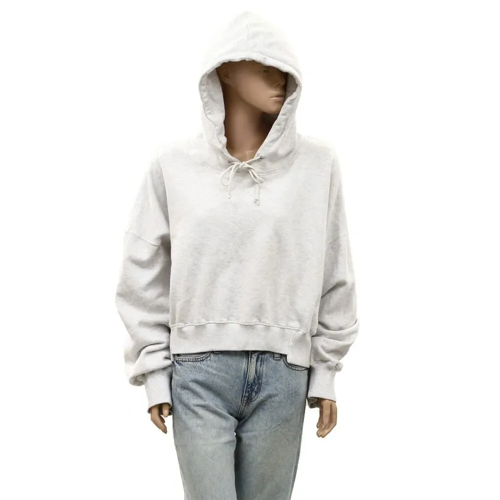 Free People FP Movement Hoodie Sweatshirt Cropped Top Logo Ribbed Gray XL 289508